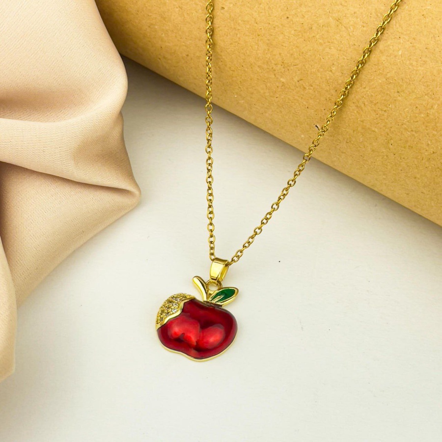 Red Apple Necklace – Gold Stainless Steel