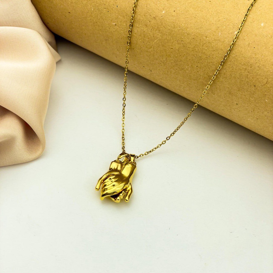 Holding Hands Necklace – Gold Stainless Steel
