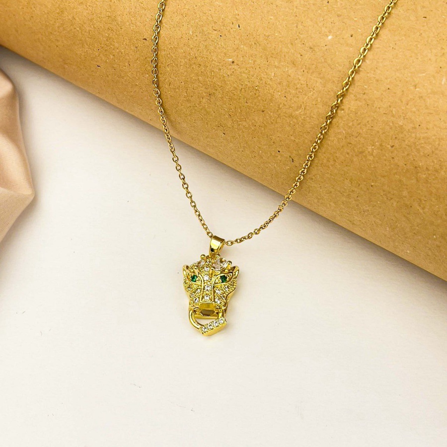 Tiger Charm Necklace – Gold Stainless Steel with Zircon