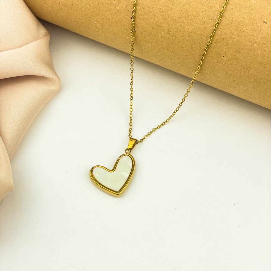 White Heart Necklace – Gold Stainless Steel