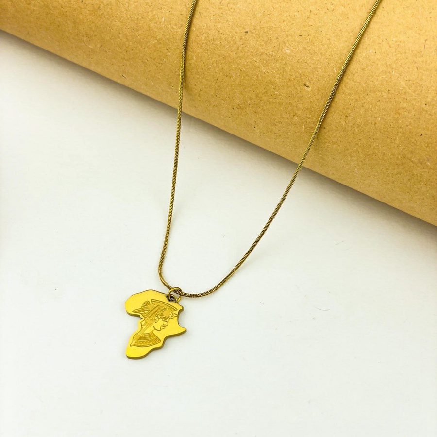 Pharaoh Head Engraved Necklace – Gold Stainless