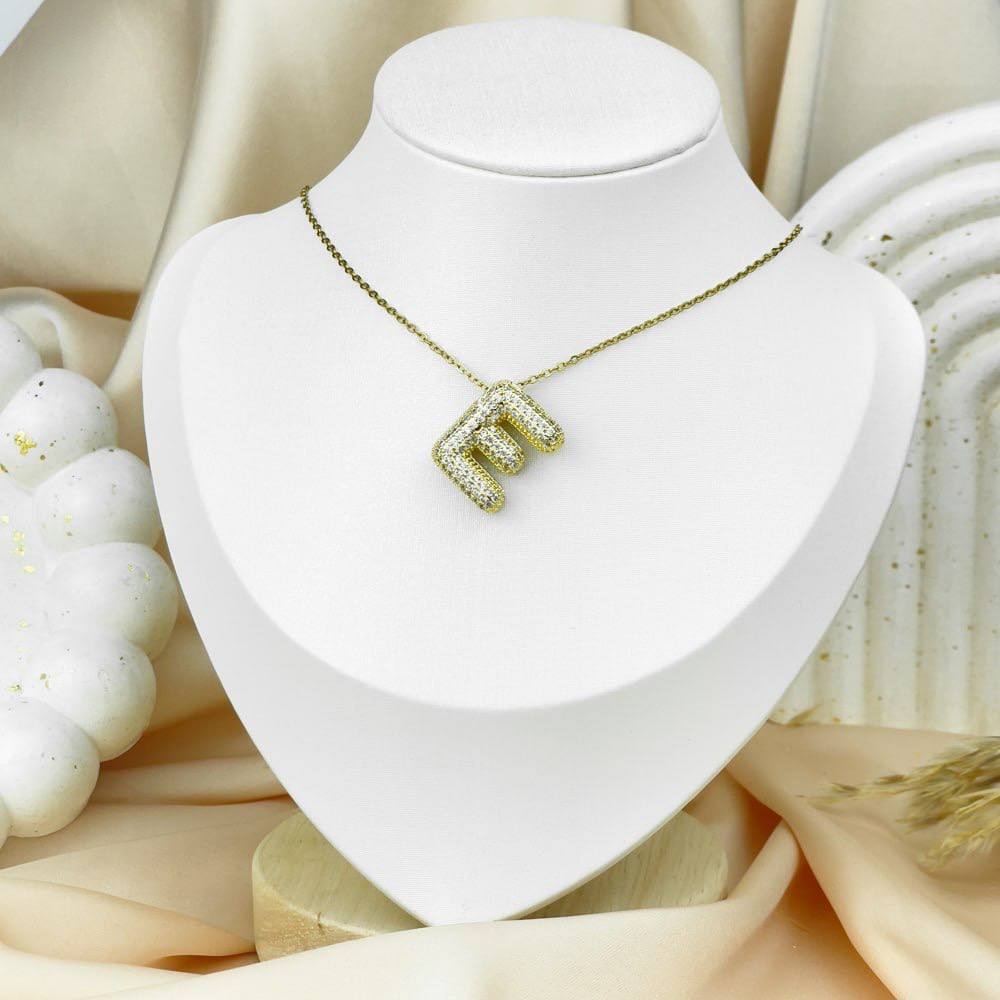 Zircon Letter Necklace – Platinum Stainless