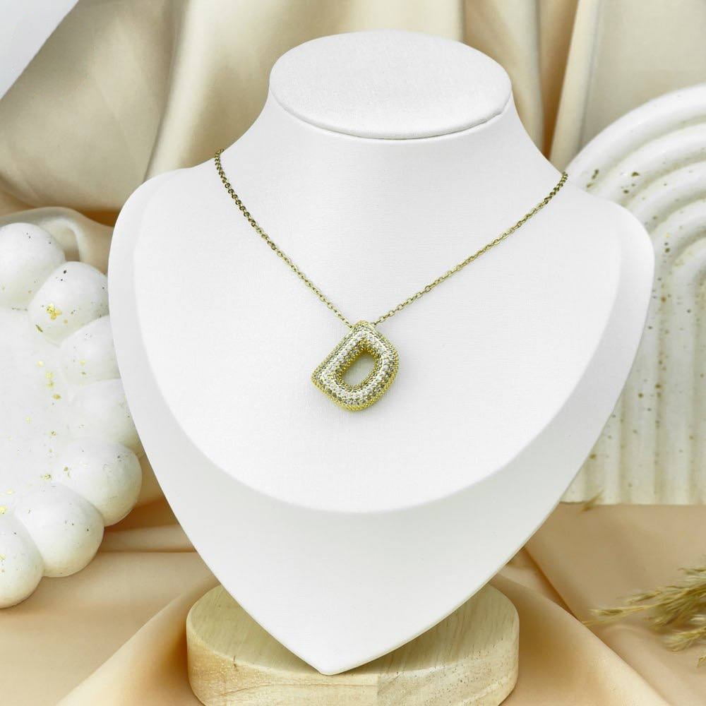 Zircon Letter Necklace – Platinum Stainless