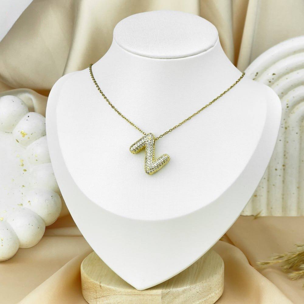 Zircon Letter Necklace – Platinum Stainless