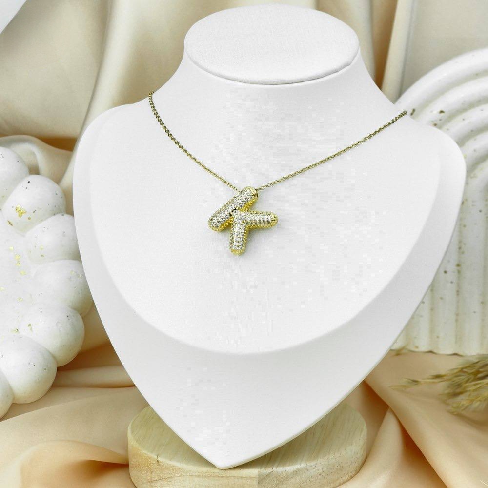 Zircon Letter Necklace – Platinum Stainless