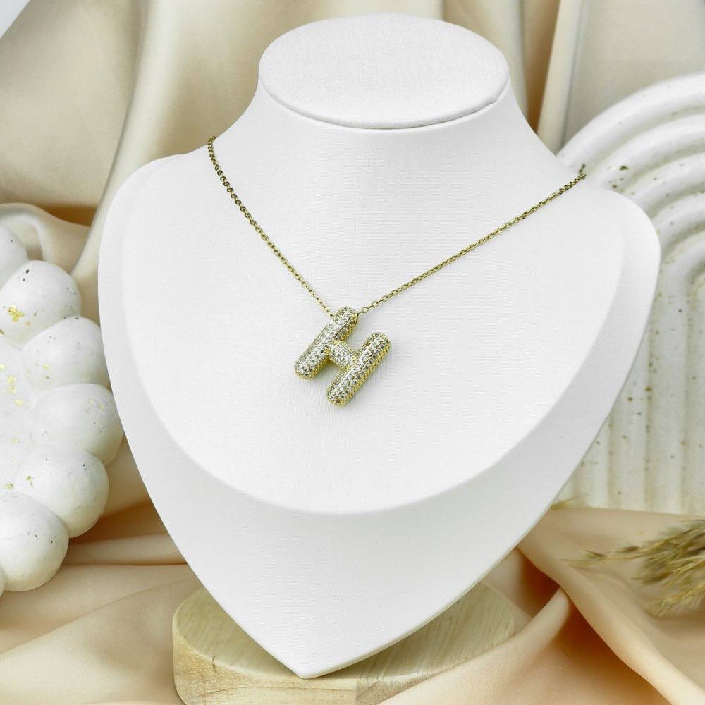 Zircon Letter Necklace – Platinum Stainless