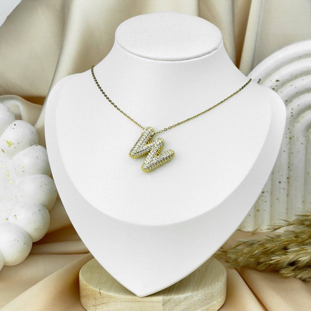 Zircon Letter Necklace – Platinum Stainless