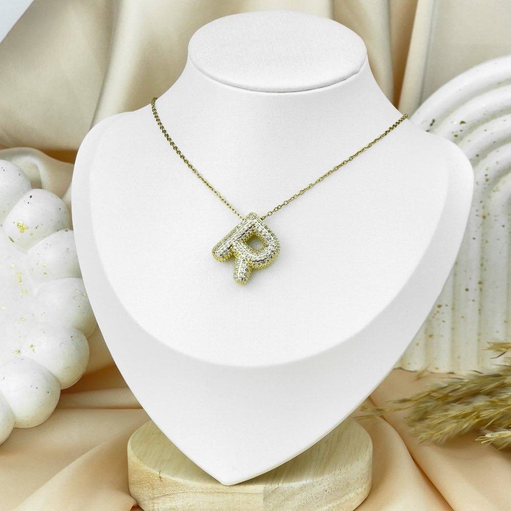 Zircon Letter Necklace – Platinum Stainless