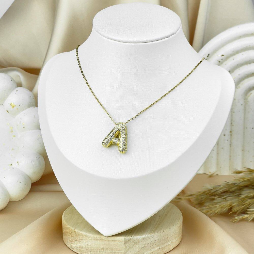 Zircon Letter Necklace – Platinum Stainless