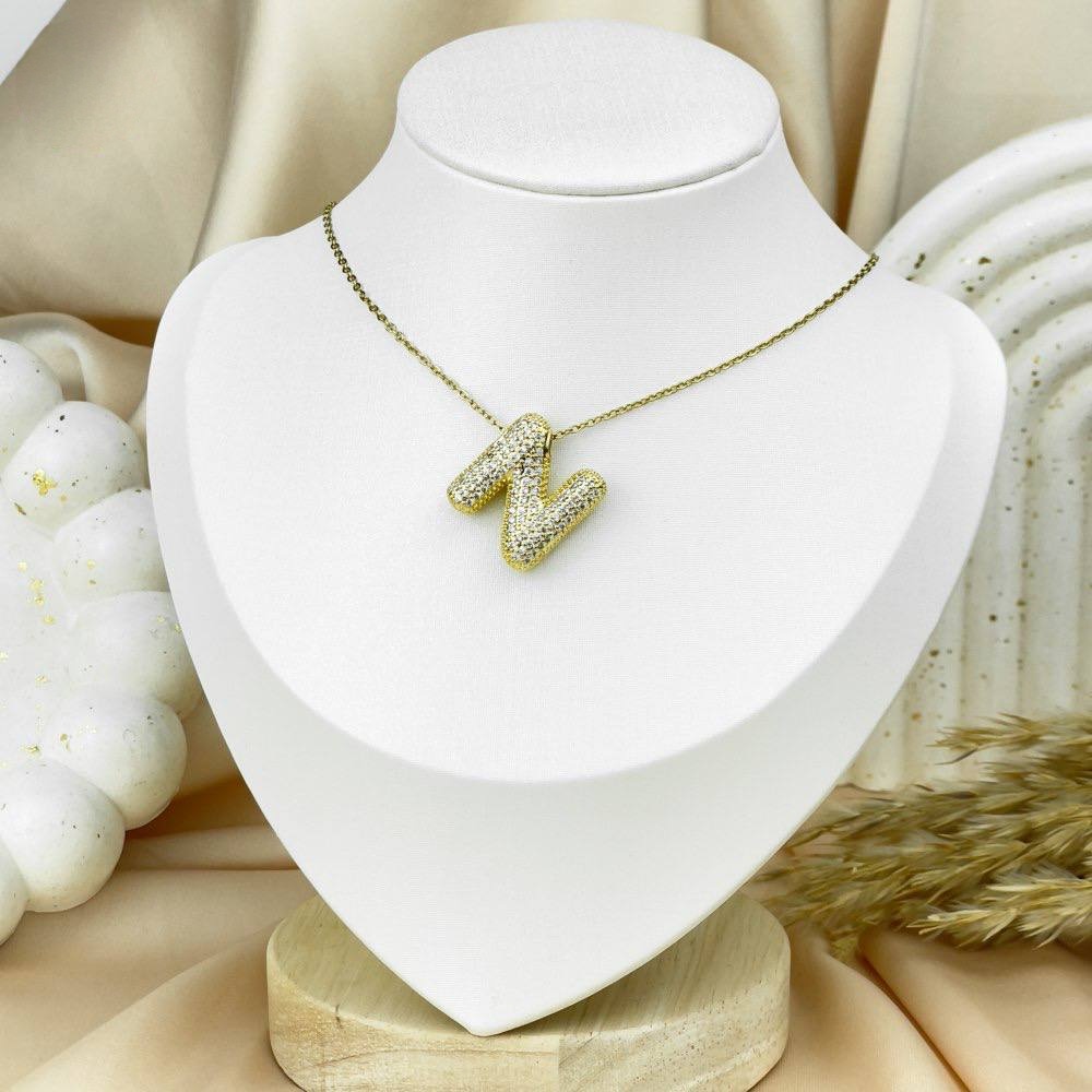 Zircon Letter Necklace – Platinum Stainless