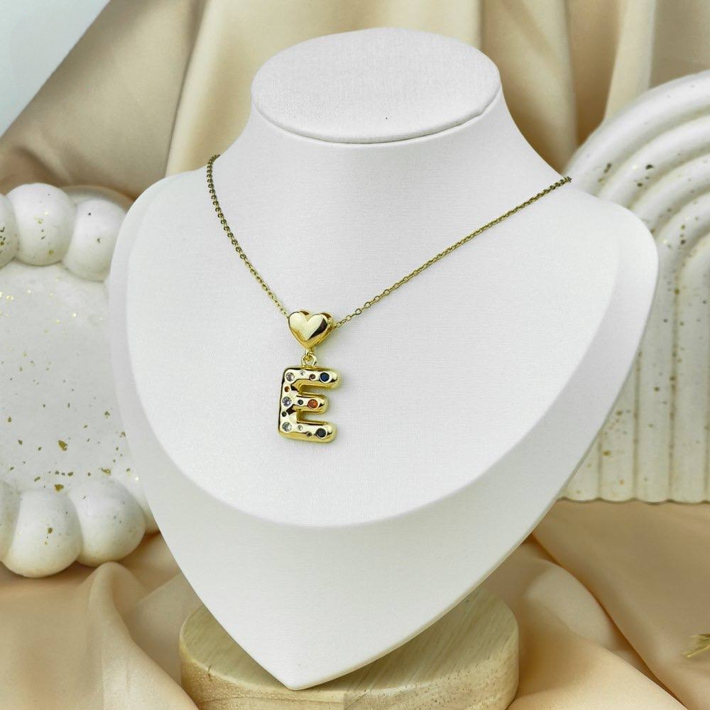 Letter & Heart Zircon Necklace – Stainless Steel