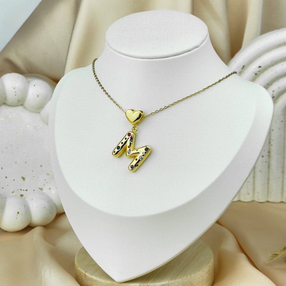 Letter & Heart Zircon Necklace – Stainless Steel