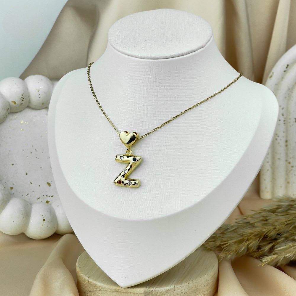 Letter & Heart Zircon Necklace – Stainless Steel