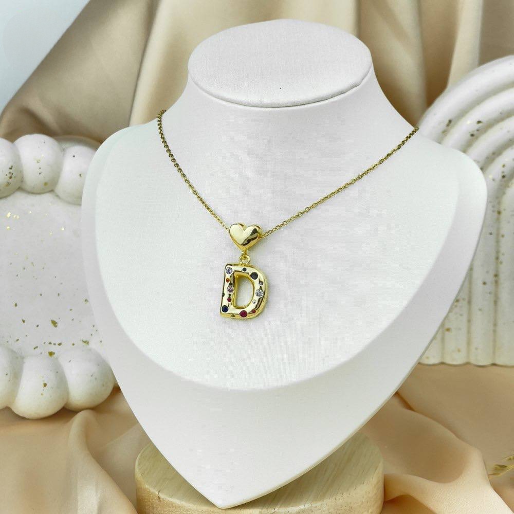 Letter & Heart Zircon Necklace – Stainless Steel