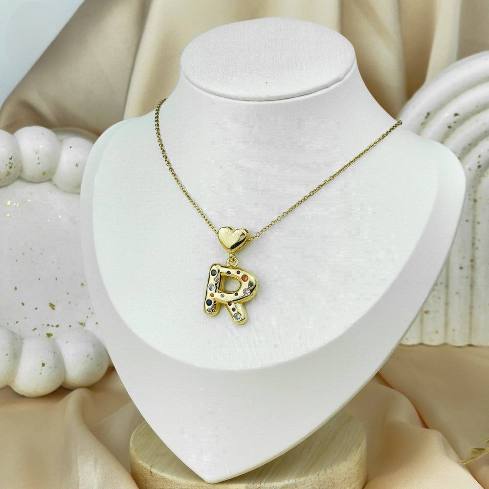 Letter & Heart Zircon Necklace – Stainless Steel