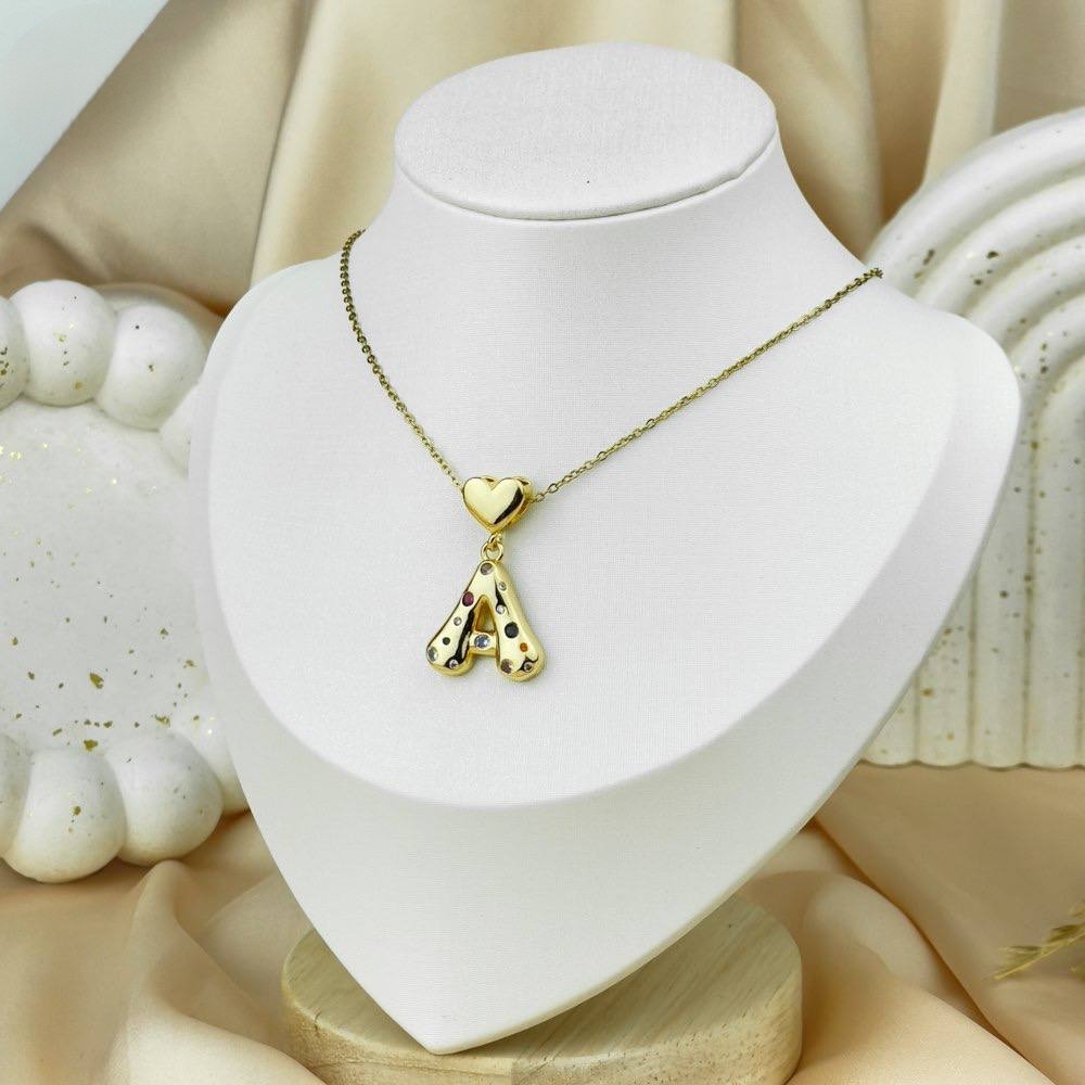 Letter & Heart Zircon Necklace – Stainless Steel
