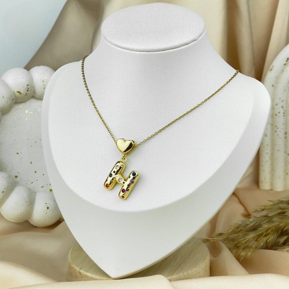 Letter & Heart Zircon Necklace – Stainless Steel