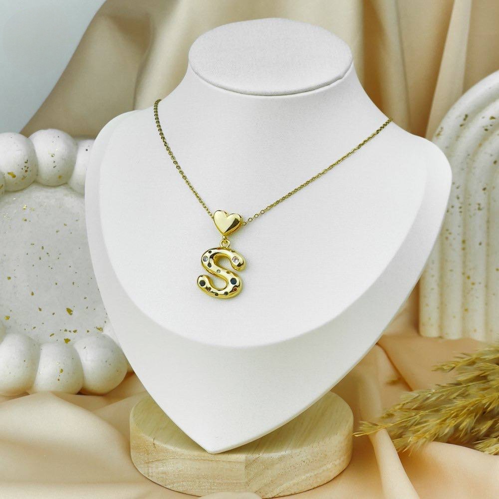 Letter & Heart Zircon Necklace – Stainless Steel
