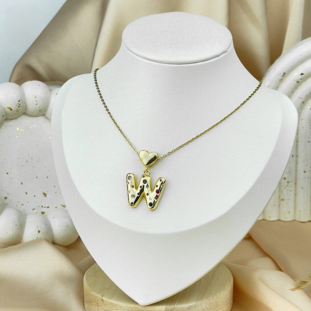 Letter & Heart Zircon Necklace – Stainless Steel
