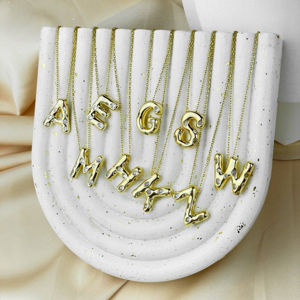 Colorful Zircon Letter Necklace – Stainless Steel