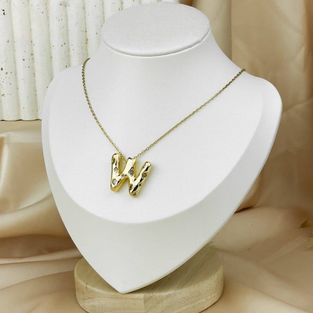 Colorful Zircon Letter Necklace – Stainless Steel
