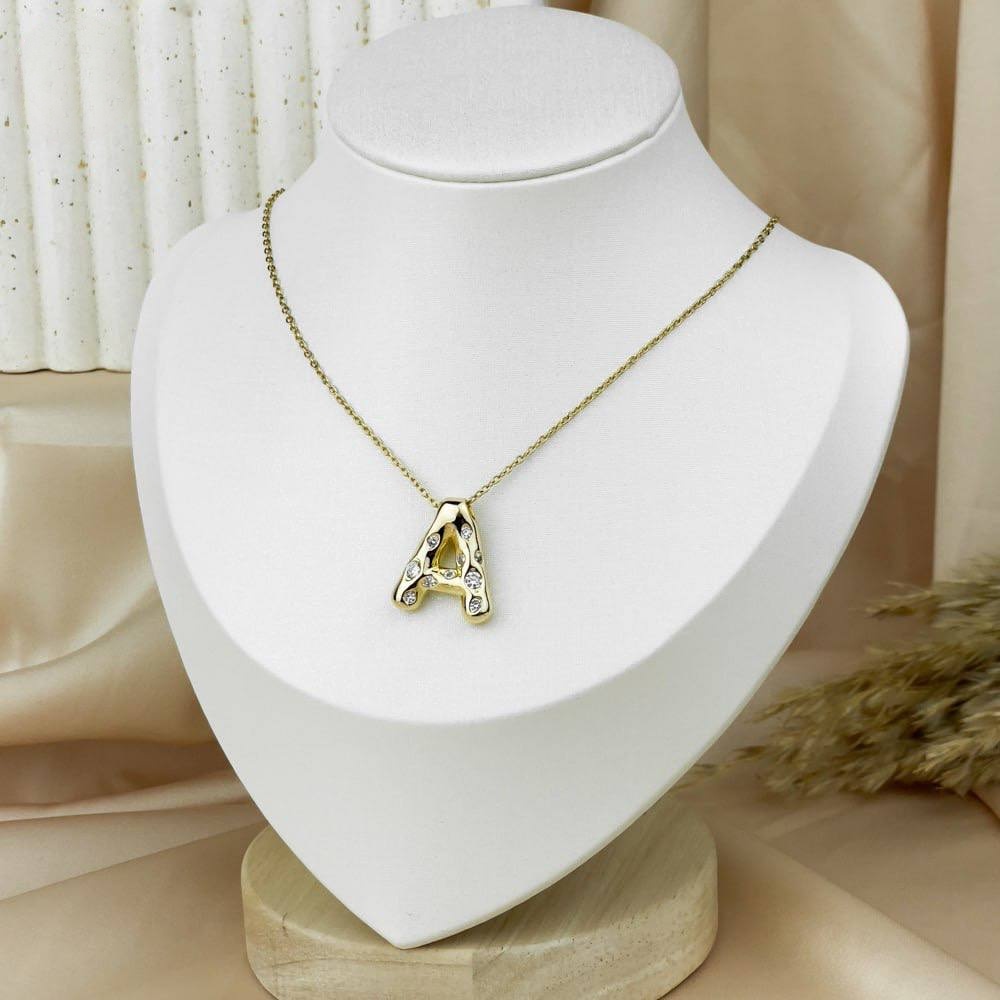 Colorful Zircon Letter Necklace – Stainless Steel