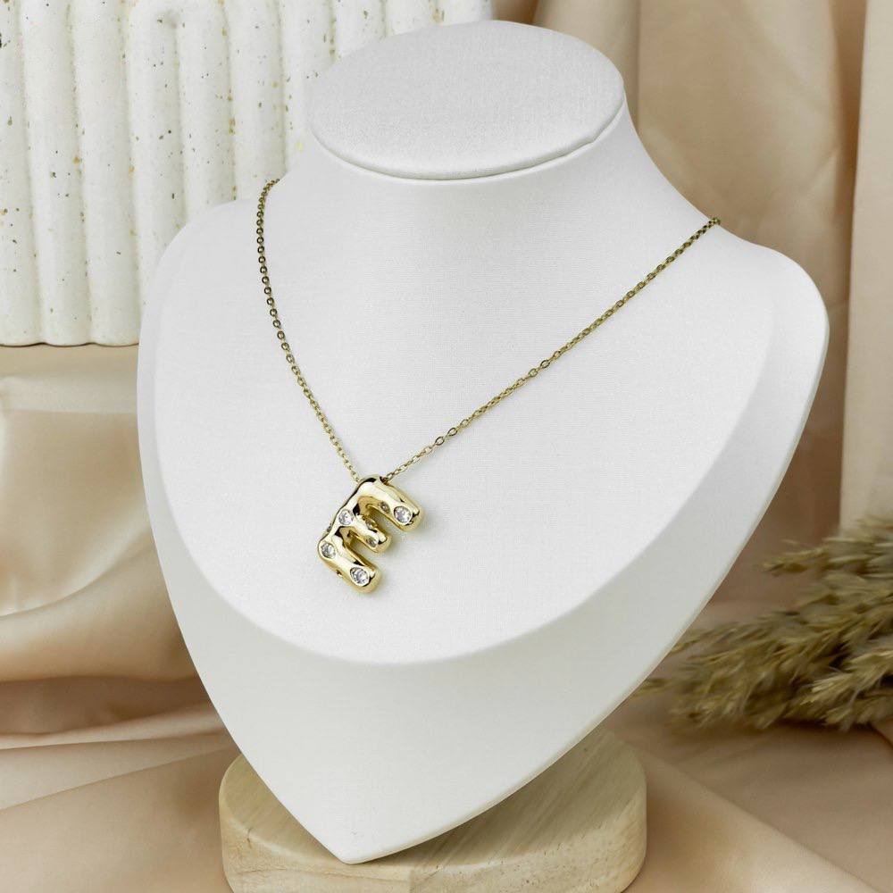 Colorful Zircon Letter Necklace – Stainless Steel