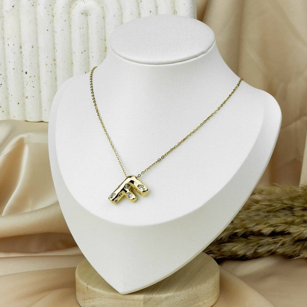 Colorful Zircon Letter Necklace – Stainless Steel