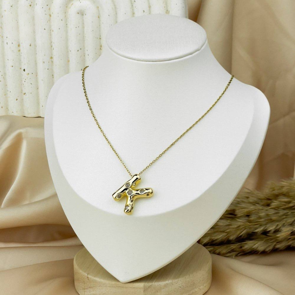 Colorful Zircon Letter Necklace – Stainless Steel