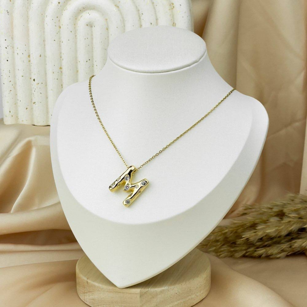 Colorful Zircon Letter Necklace – Stainless Steel