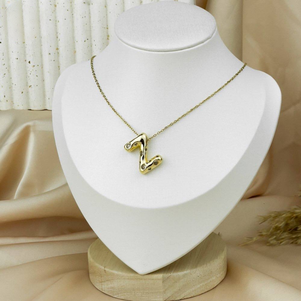 Colorful Zircon Letter Necklace – Stainless Steel