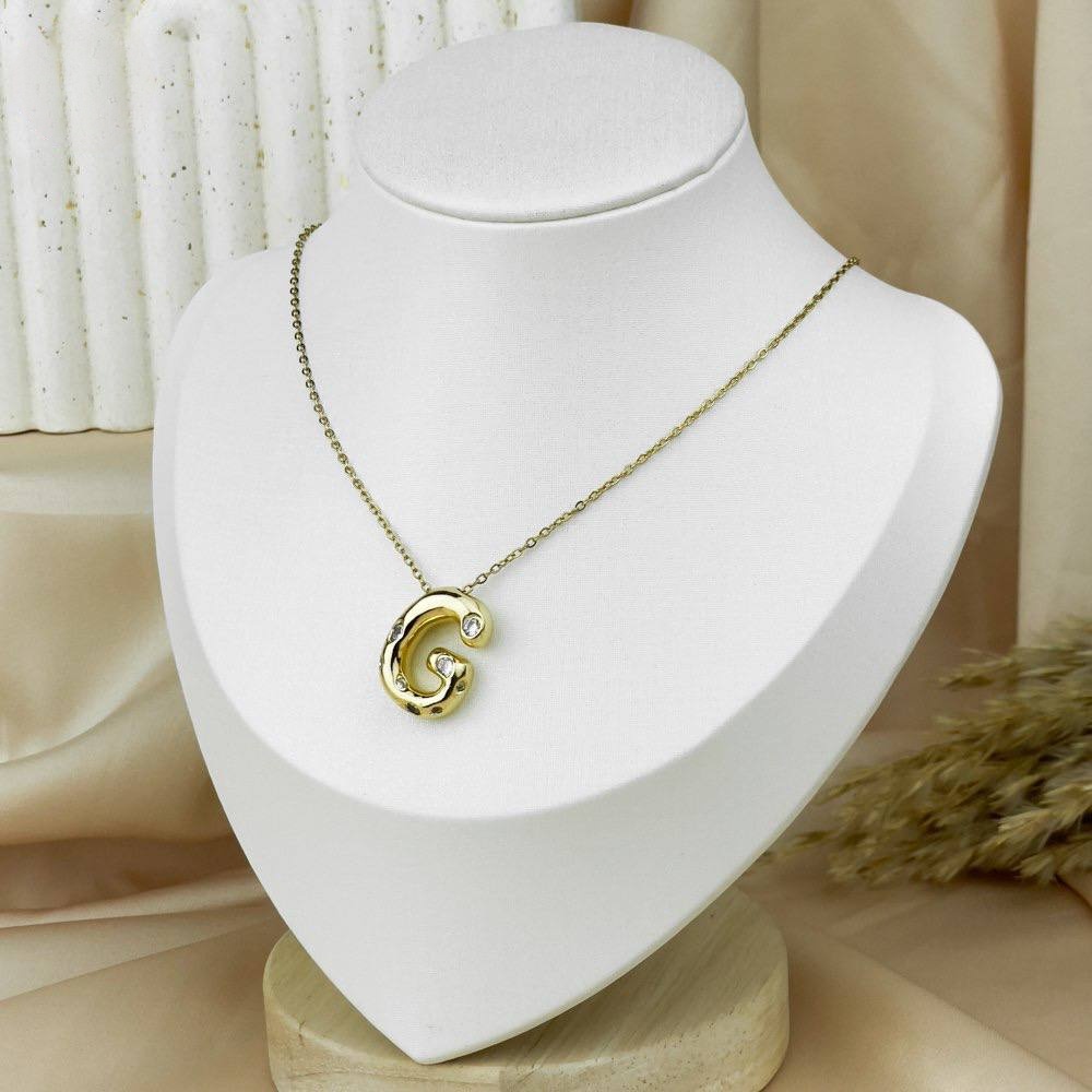 Colorful Zircon Letter Necklace – Stainless Steel