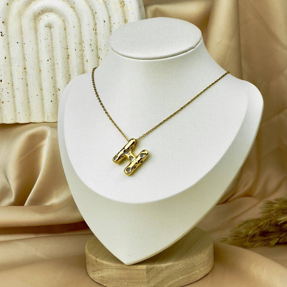 Colorful Zircon Letter Necklace – Stainless Steel