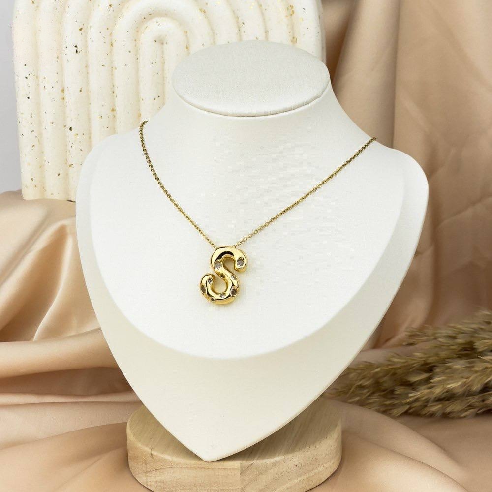Colorful Zircon Letter Necklace – Stainless Steel