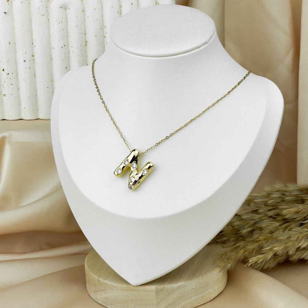 Colorful Zircon Letter Necklace – Stainless Steel