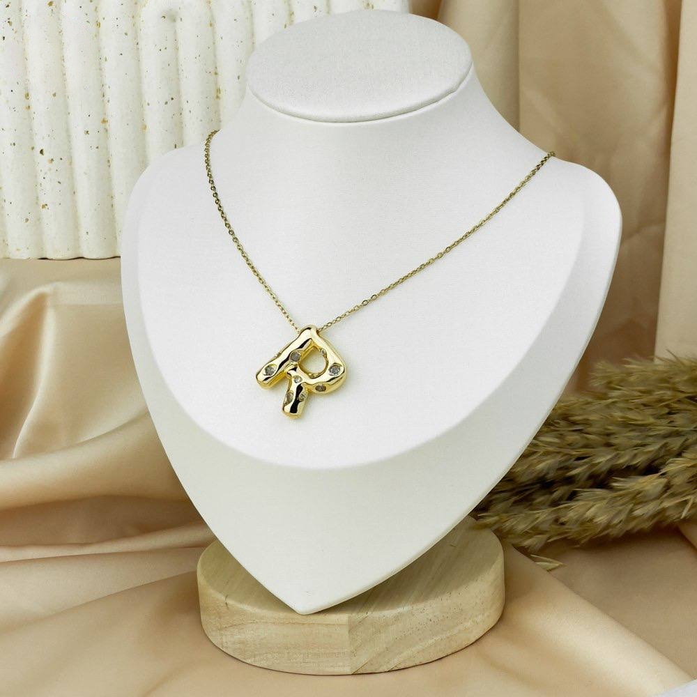 Colorful Zircon Letter Necklace – Stainless Steel