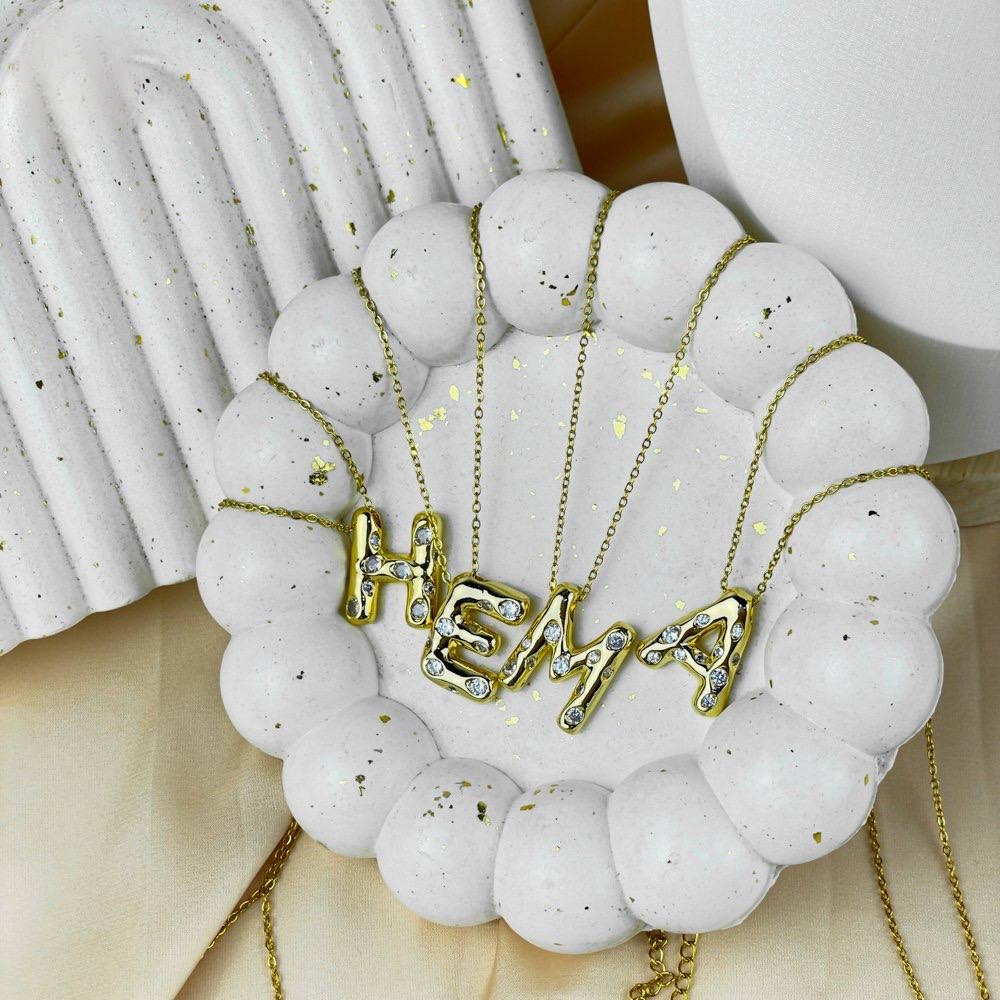 Colorful Zircon Letter Necklace – Stainless Steel