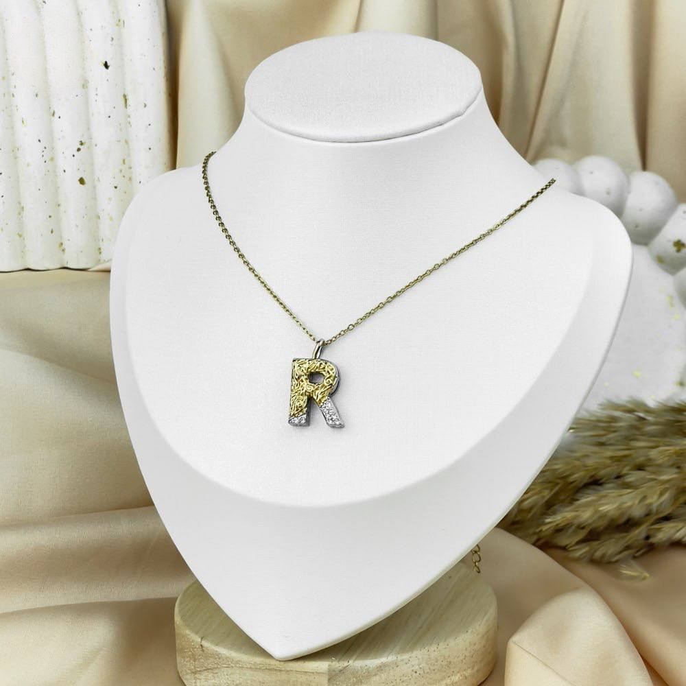 Two-Tone Letter Necklace – Silver & Gold Stainless Steel
