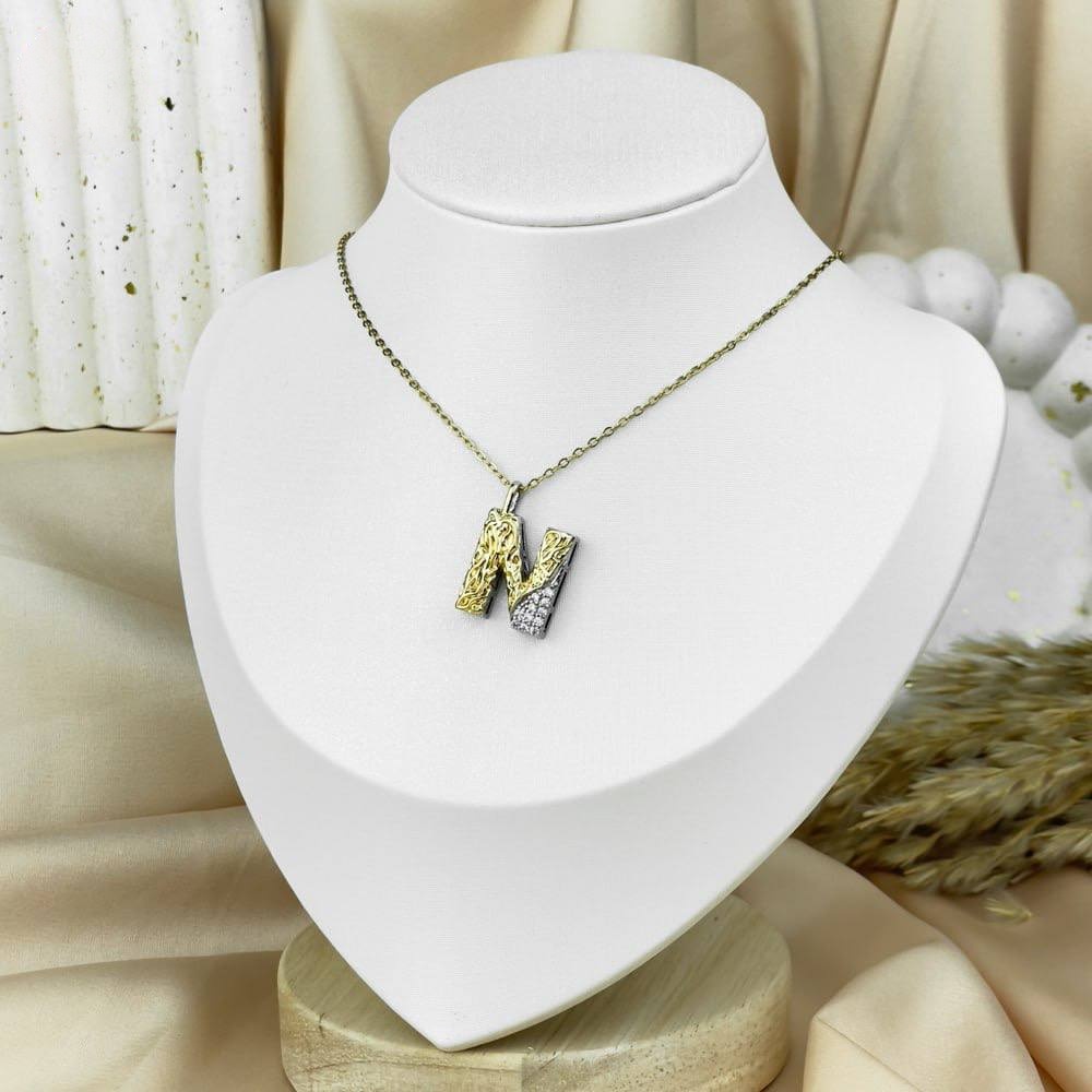 Two-Tone Letter Necklace – Silver & Gold Stainless Steel
