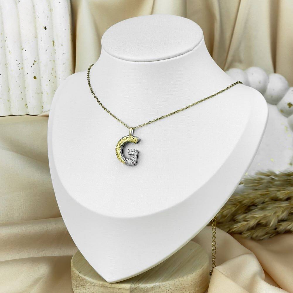 Two-Tone Letter Necklace – Silver & Gold Stainless Steel