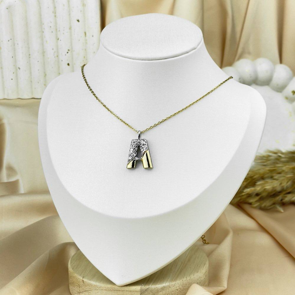 Two-Tone Letter Necklace – Silver & Gold Stainless Steel