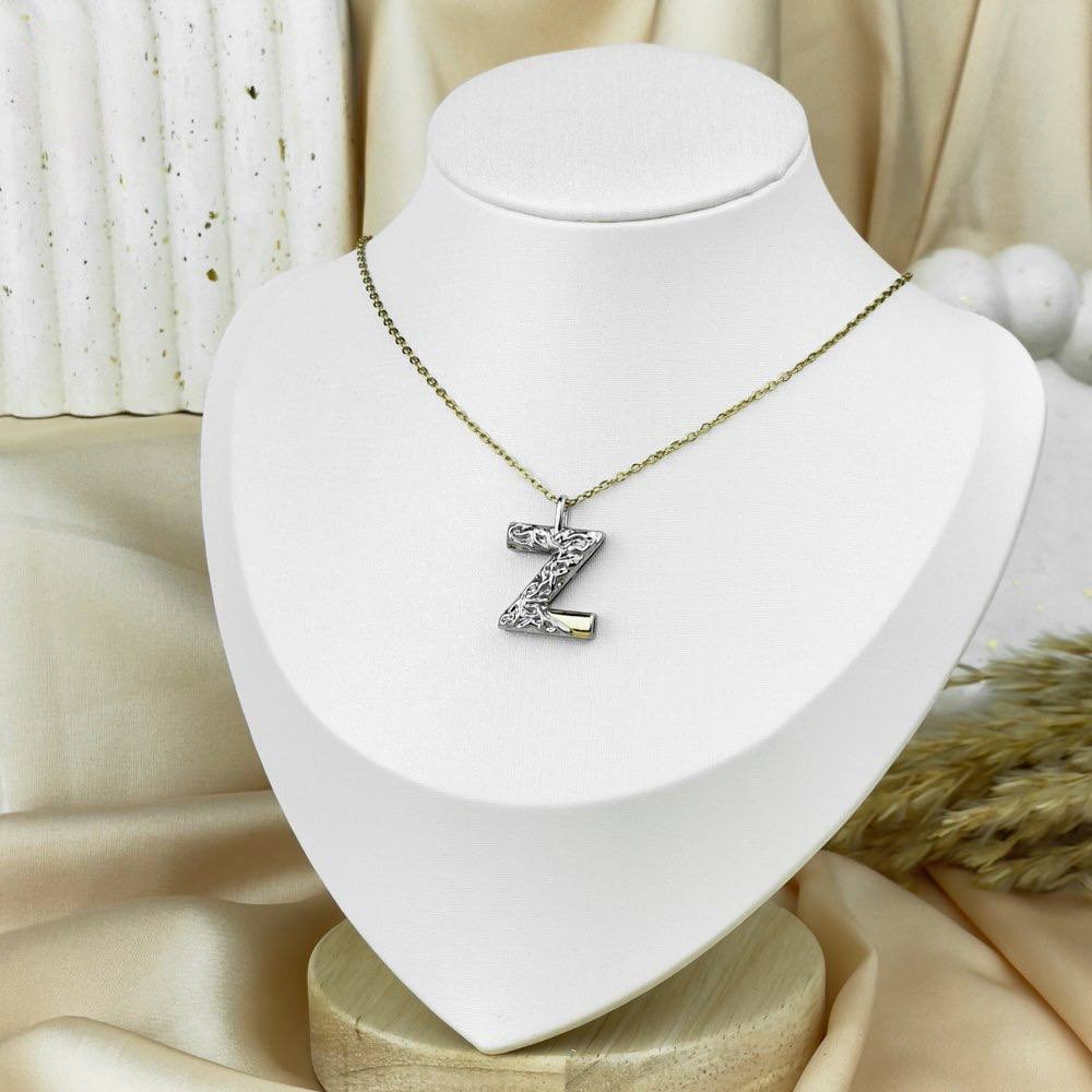 Two-Tone Letter Necklace – Silver & Gold Stainless Steel