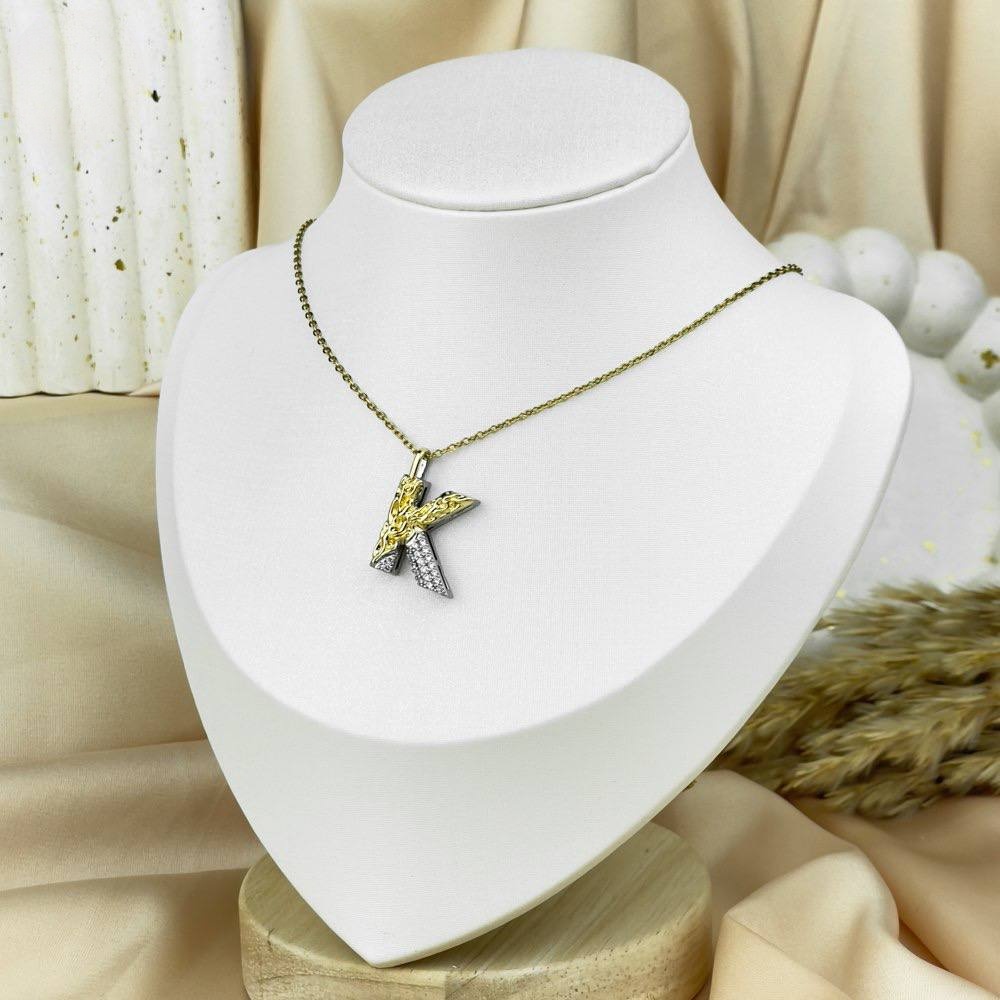 Two-Tone Letter Necklace – Silver & Gold Stainless Steel