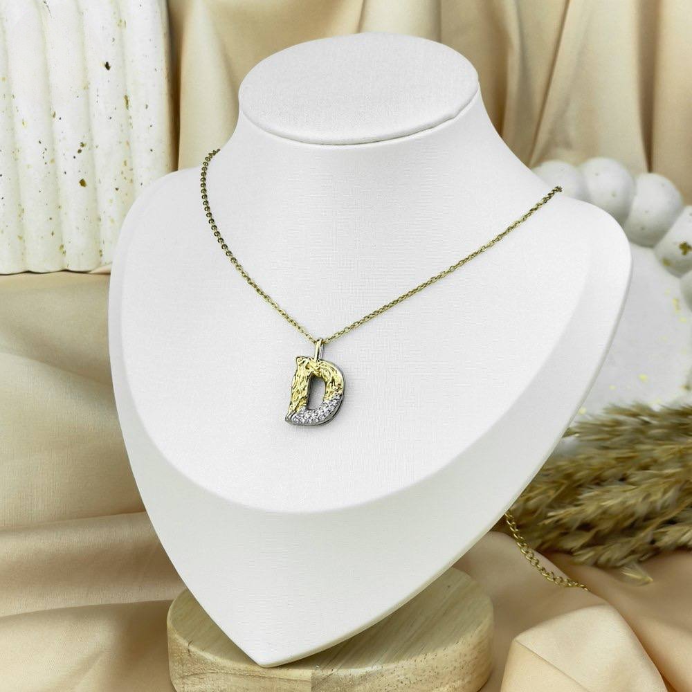 Two-Tone Letter Necklace – Silver & Gold Stainless Steel