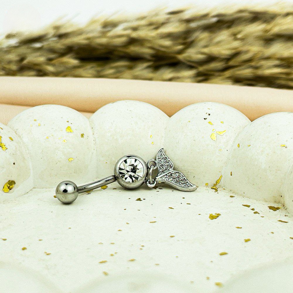 Whale Tail Belly Piercing with Zircon Stone