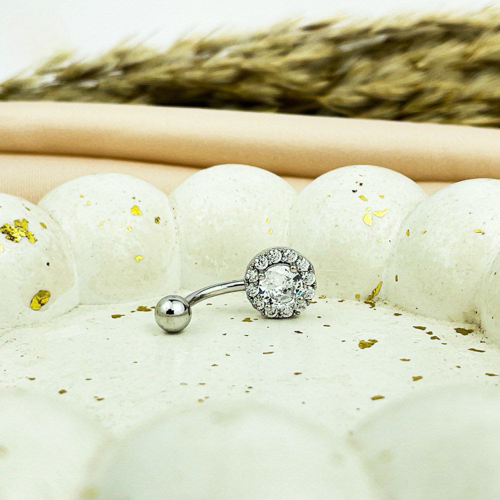Round Belly Piercing with Zircon Stones
