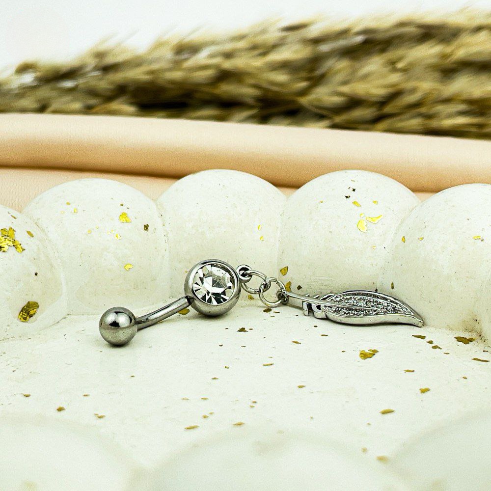 Feather Belly Piercing with Zircon