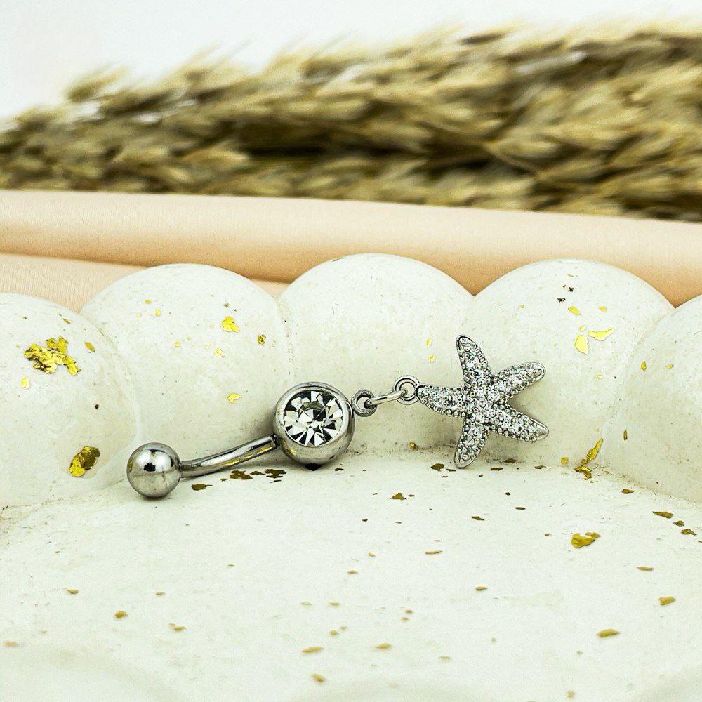 Starfish Belly Piercing with Zircon Stones