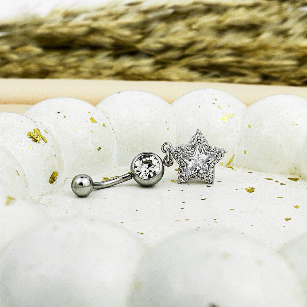 Star Belly Piercing with Zircon & Mini Strass