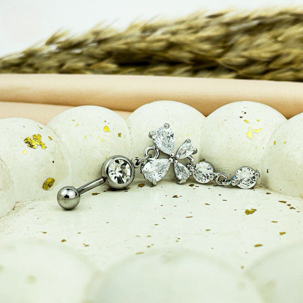 Butterfly Belly Piercing with Zircon Stones